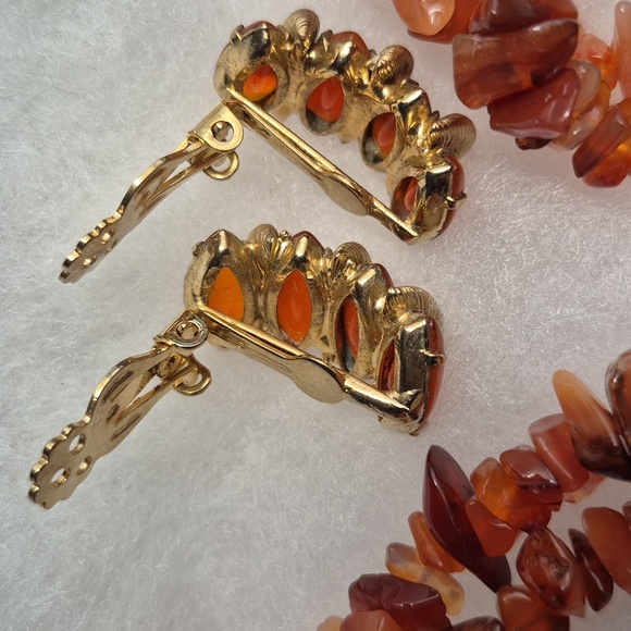 Genuine Carnelian Stone Necklace and Earring Set main image 4